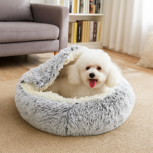 BlødHule™ | 2-i-1 Plys Hunde- Eller Katteseng med Skridsikker Bund